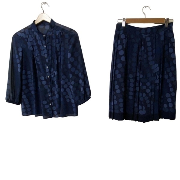 ポールスチュアート PaulStuart スカートセットアップ - ネイビー×白 レディース ドット柄/プリーツ 美品 レディーススーツ拍卖