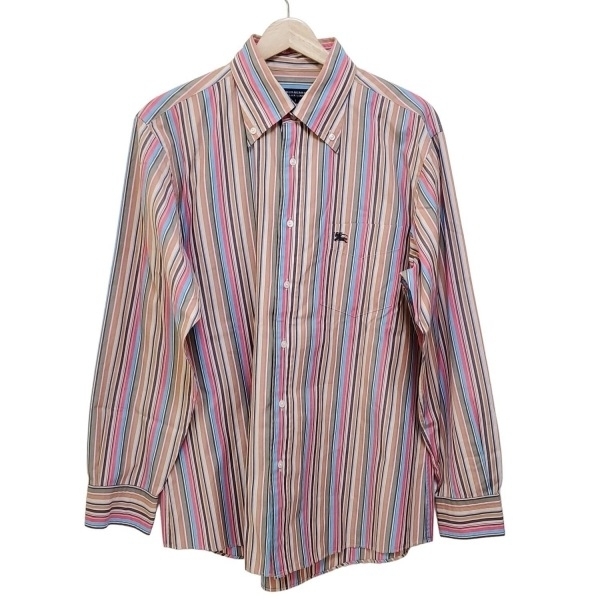 バーバリーブラックレーベル Burberry Black Label 長袖シャツ サイズ3 L - ライトブラウン×ベージュ×マルチ メンズ ストライプ 美品拍卖
