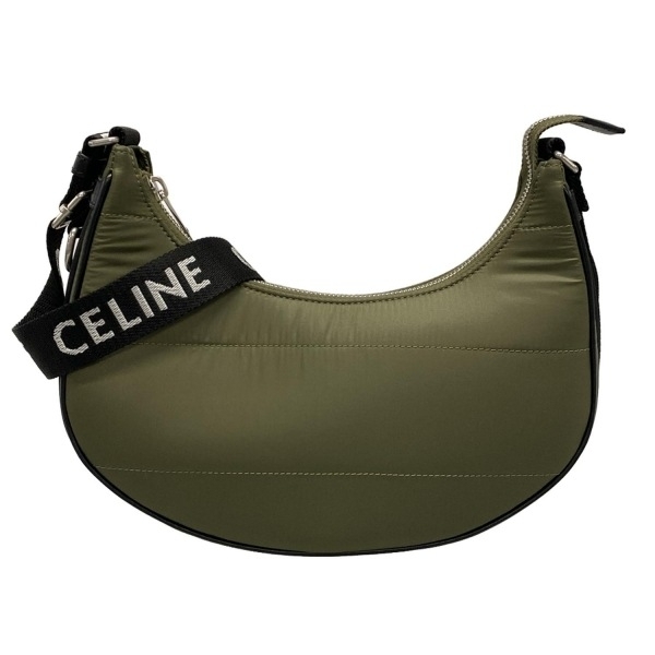 セリーヌ CELINE ショルダーバッグ 196972DLI.15KH アヴァ ウィズ ストラップ レザー ダークグリーン×黒 美品 バッグ拍卖