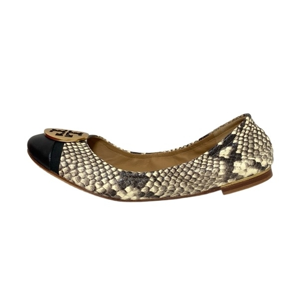 トリーバーチ TORY BURCH フラットシューズ 7 1/2 M - レザー アイボリー×黒 レディース 型押し加工/パイソン柄 靴拍卖