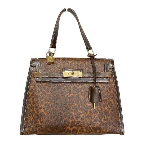 ベッペスパダチーニ BEPPE SPADACINI ハンドバッグ - レザー ブラウン×ダークブラウン 豹柄 バッグ拍卖