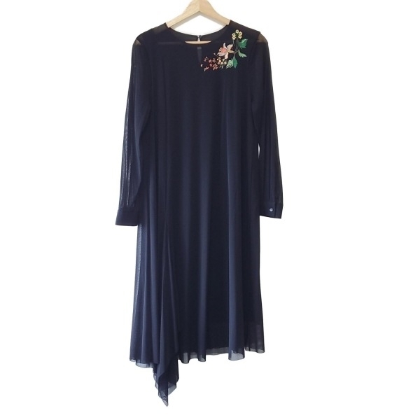 ヴィヴィアンタム VIVIENNE TAM サイズ38 M - 黒×グリーン×マルチ レディース クルーネック/長袖/ロング/刺繍/フラワー(花)/シースルー拍卖