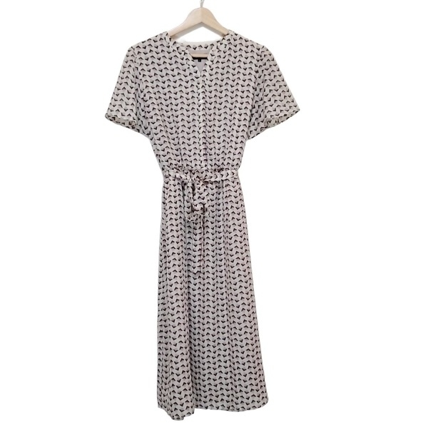 ポールスチュアート PaulStuart サイズ6 M - アイボリー×ダークブラウン×マルチ レディース 半袖/ロング/ウエストゴム ワンピース拍卖