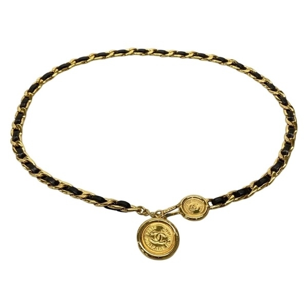 シャネル CHANEL - レザー ゴールド×黒 ココマーク/チェーンベルト ベルト拍卖