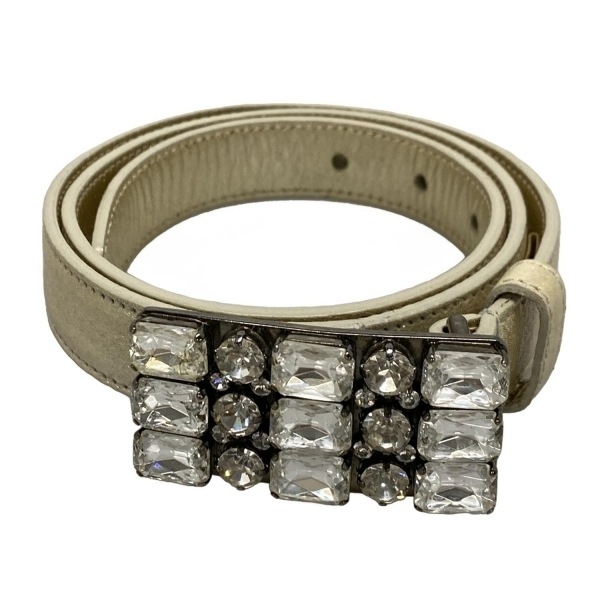 ミュウミュウ miumiu 75/30 - レザー アイボリー×クリア ビジュー ベルト拍卖