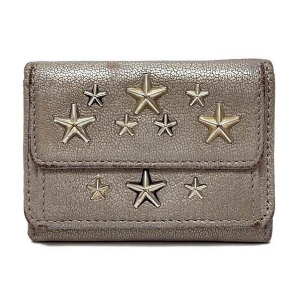 ジミーチュウ JIMMY CHOO 3つ折り財布/ミニ/コンパクト - レザー グレー×シルバー スター(星)/ホログラムシールあり 財布拍卖
