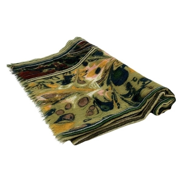 エピス EPICE ストール(ショール) - ウール グリーン×ダークイエロー×マルチ 花柄/ストライプ マフラー拍卖