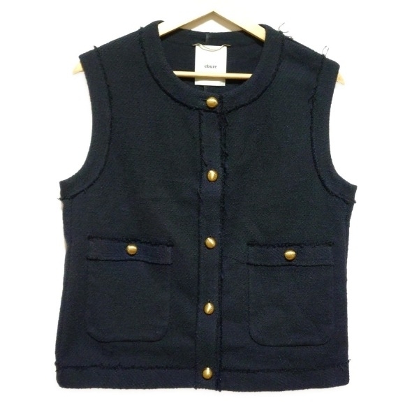 エブール ebure ベスト サイズ38 M - ダークネイビー レディース ツイード 美品 トップス拍卖