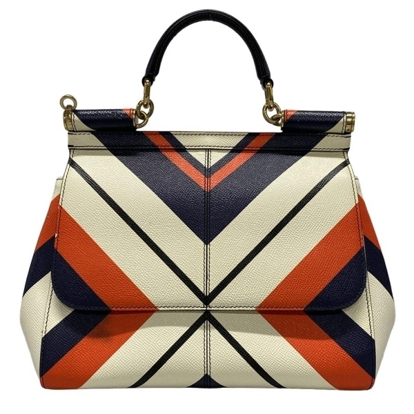 ドルチェアンドガッバーナ DOLCE&GABBANA ハンドバッグ シシリー レザー アイボリー×ブルー×オレンジ シェブロン柄 バッグ拍卖