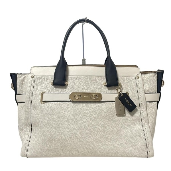 コーチ COACH ハンドバッグ 34409 スワッガー37 キャリーオール レザー アイボリー×黒 バッグ拍卖