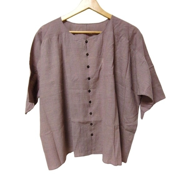 ヨーガンレール JURGEN LEHL 七分袖シャツブラウス サイズM - グレー×ボルドー レディース 格子柄 美品 トップス拍卖