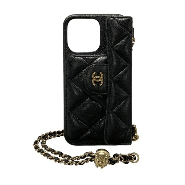 シャネル CHANEL 携帯電話ケース/スマホカバー マトラッセ 黒 ゴールド金具 財布拍卖
