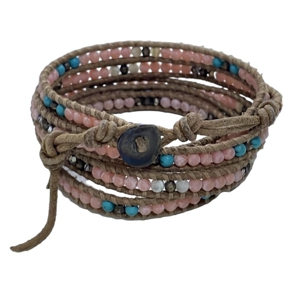 チャンルー Chan Luu ブレスレット - レザー ライトブラウン×ライトピンク×マルチ アクセサリー(腕)拍卖