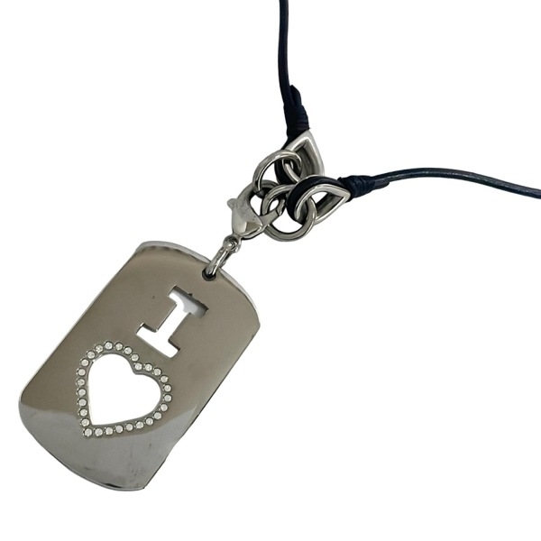 ドルチェアンドガッバーナ DOLCE&GABBANA ネックレス レザー 黒×シルバー クロス/ラインストーン 美品 アクセサリー(首)拍卖