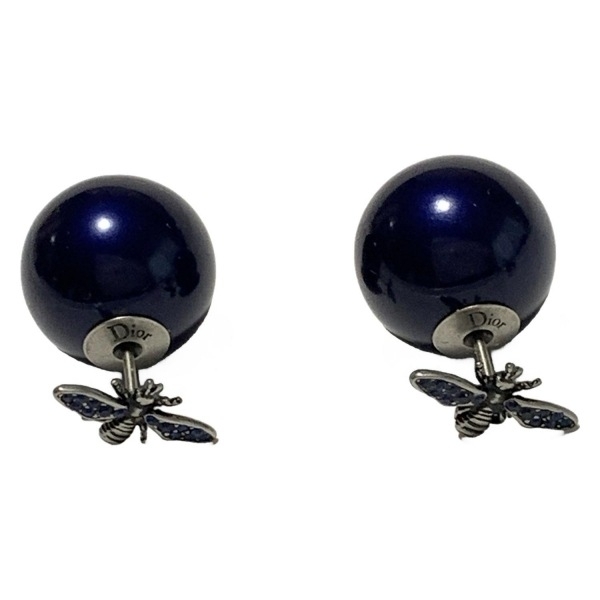 ディオール/クリスチャンディオール DIOR/ChristianDior ピアス トライバルボール ダークネイビー×シルバー 昆虫/カラーストーン拍卖