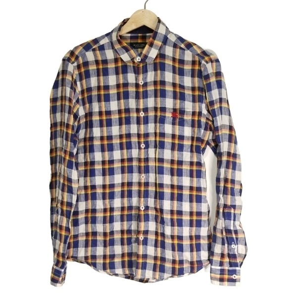 バーバリーブラックレーベル Burberry Black Label 長袖シャツ サイズ2 M - ブルー×白×マルチ メンズ 麻/チェック柄 トップス拍卖