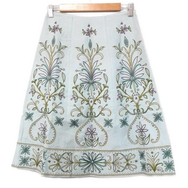 シビラ Sybilla スカート サイズM - ライトブルー×グリーン×マルチ レディース ひざ丈/刺繍 美品 ボトムス拍卖