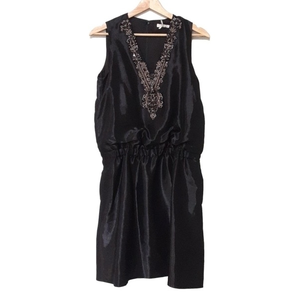 エポカ EPOCA サイズ40 M - 黒 レディース ノースリーブ/ひざ丈/ビーズ/ラインストーン 美品 ワンピース拍卖