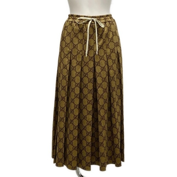 グッチ GUCCI ロングスカート サイズS 526514 X7C31 GGテクニカルジャージースカート コットン ライトブラウン×ダークブラウン レディース拍卖