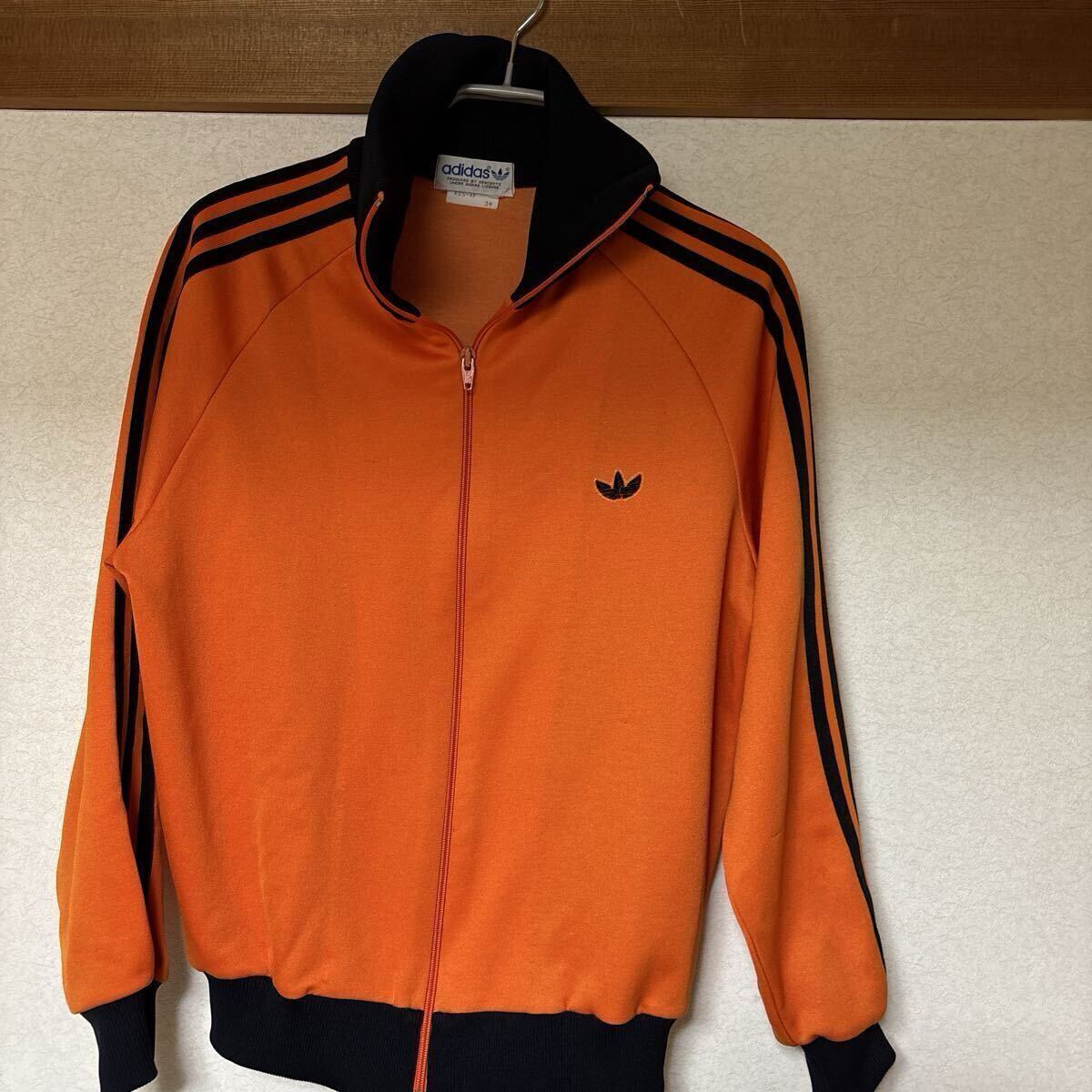 adidas アディダス ヴィンテージ ジャージ デサント製 上着 オレンジ黒 ’70 '80 希少品拍卖