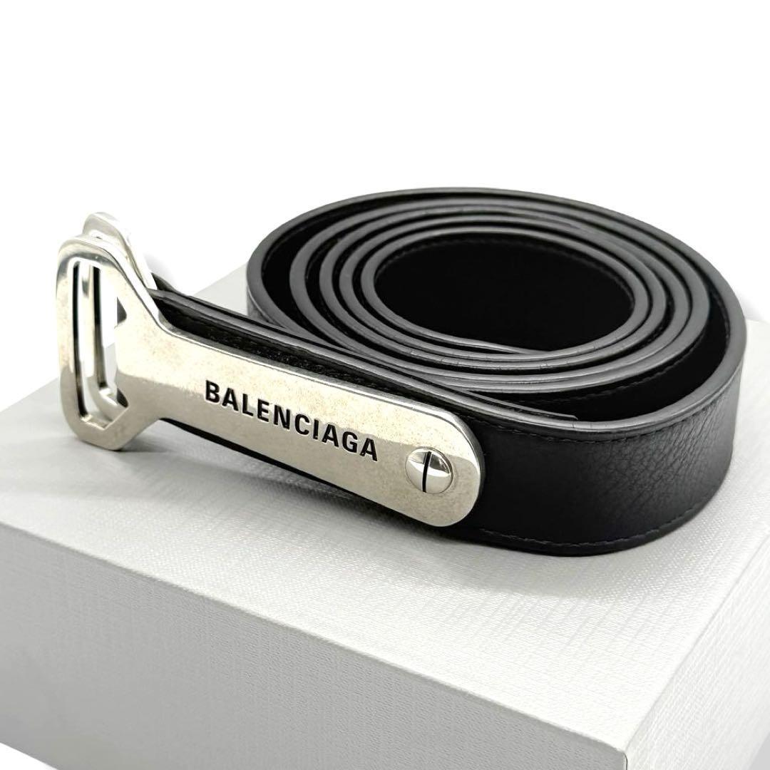 使用少/箱付 バレンシアガ ボトルオープナー Dリング ベルト ブラック BALENCIAGA 74613 レザー メンズ レディース db7拍卖