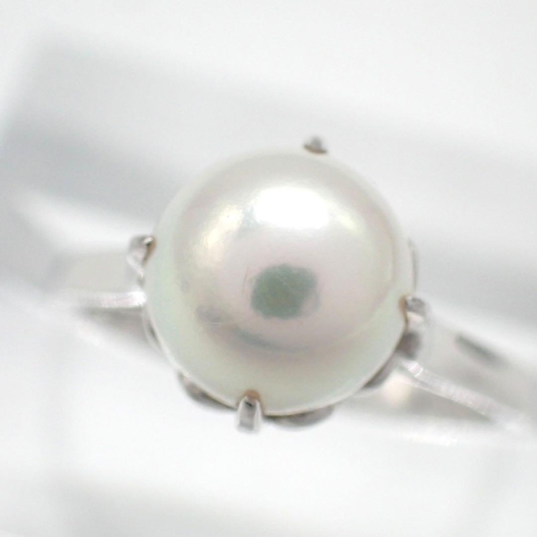 ミキモト MIKIMOTO 7.5mm パール 真珠 プラチナ Pt リング 指輪 7号 ピンク グリーン ジュエリー ホワイト 本真珠 4207拍卖