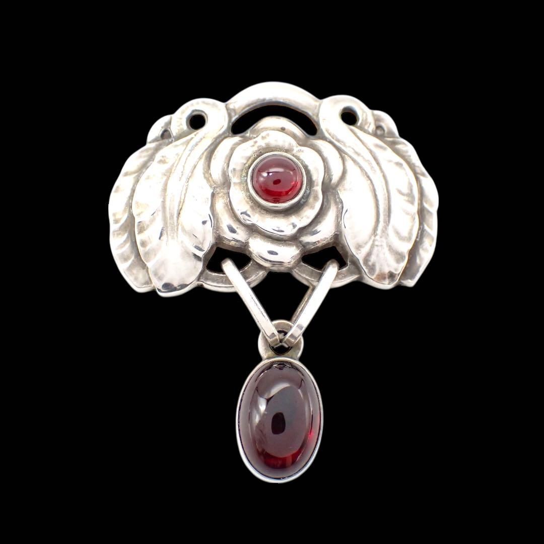 Georg Jensen ジョージジェンセン #193 ブローチ ピンブローチ ネックレストップ 925 シルバー スターリングシルバー ガーネット 4241拍卖