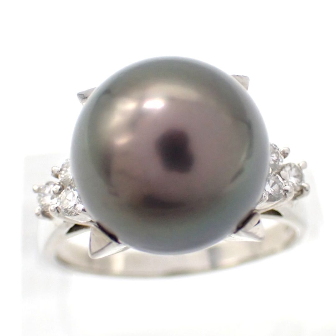 ギャラ TASAKI 田崎真珠 タサキ 12.5㎜ 黒蝶真珠 0.23ct ダイヤ ダイヤモンド 指輪 リング パール プラチナ Pt900 4313拍卖