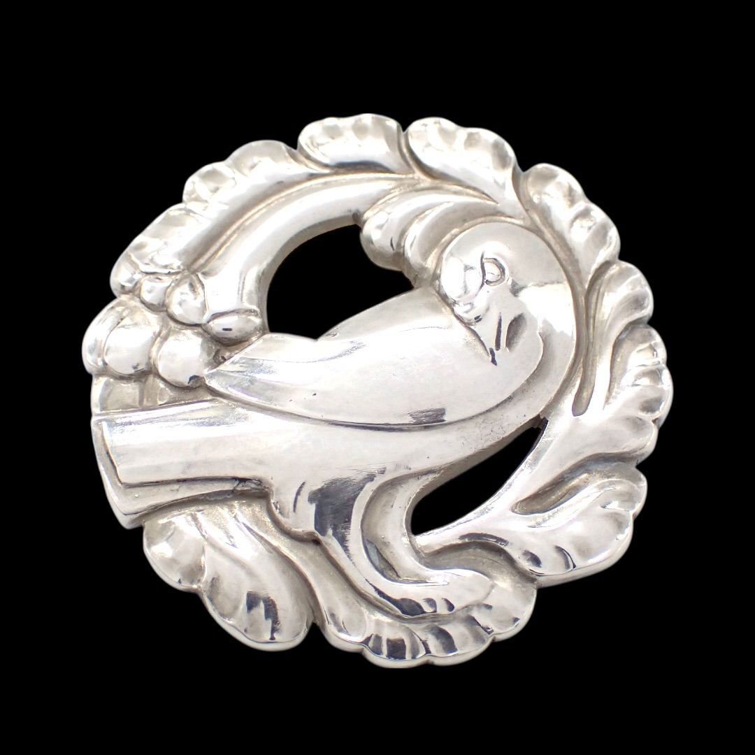ジョージジェンセン Georg Jensen #134 鳥 小鳥 ピンブローチ コサージュ ブローチ 925 シルバー サークル リーフ ラウンド 4359拍卖