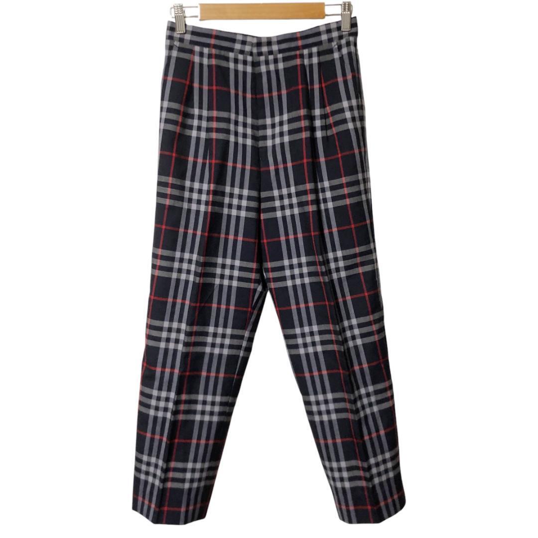 Burberrys バーバリーズ チェック パンツ スラックス ウール ツータック L ネイビー ノバチェック レディース M4拍卖