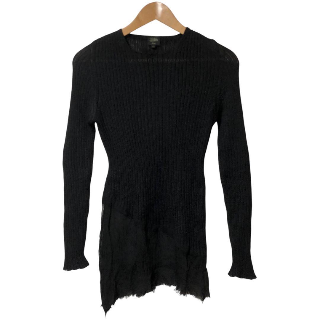 Jean Paul GAULTIER FEMME ジャンポールゴルチエ フェム ニット チュニック ロング 切替 アルパカ シルクシフォン 長袖 40 黒 A13拍卖