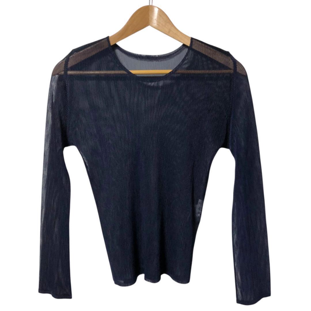 PLEATS PLEASE プリーツプリーズ メッシュ プリーツ カットソー 長袖 3 ネイビー 日本製 レディース M1拍卖