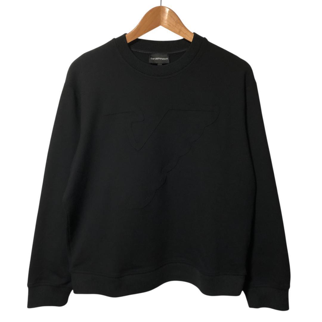 EMPORIO ARMANI エンポリオアルマーニ スウェット トレーナー ジャージー ロゴ 42 黒 長袖 ストレッチ メンズ M14拍卖