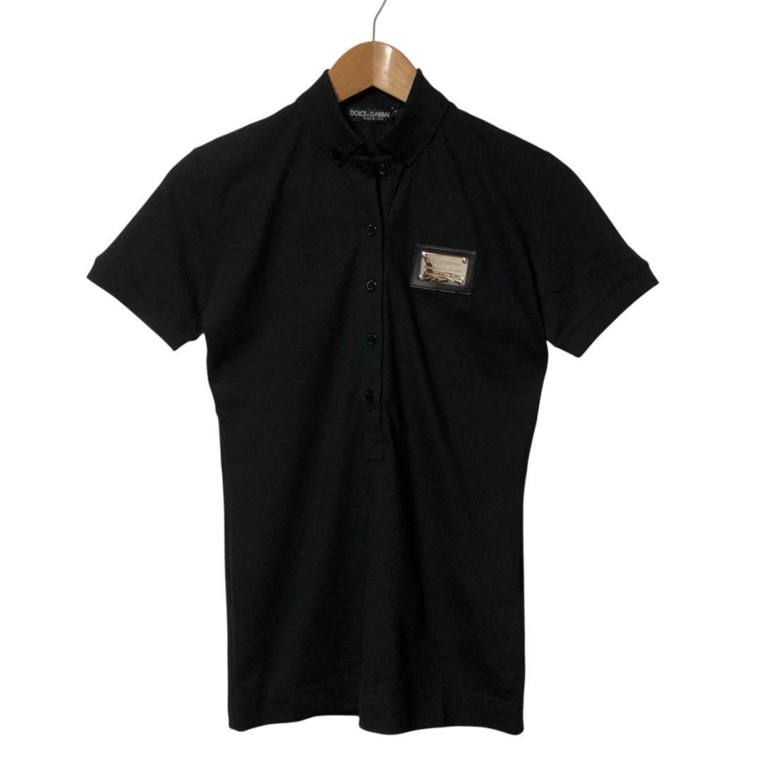 DOLCE&GABBANA ドルチェ&ガッバーナ ポロシャツ ロゴプレート 半袖 ストレッチ 38 黒 イタリア製 レディース A14拍卖