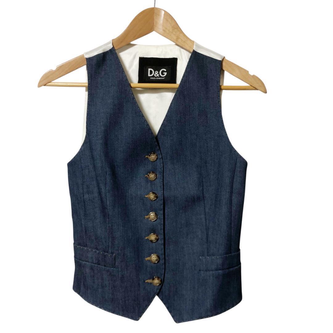 D&G DOLCE&GABBANA ドルチェ&ガッバーナ デニム ベスト ジレ 切替 40 インディゴ イタリア製 レディース M2拍卖