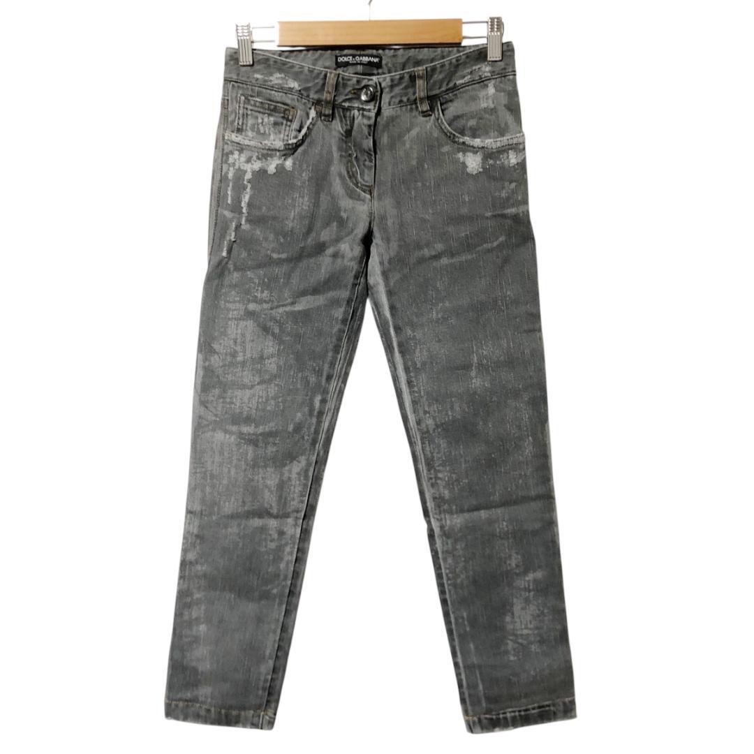 DOLCE&GABBANA ドルチェ&ガッバーナ デニムパンツ ダメージ加工 プレート 36 グレー イタリア製 ジーンズ アンクル丈 レディース M8拍卖