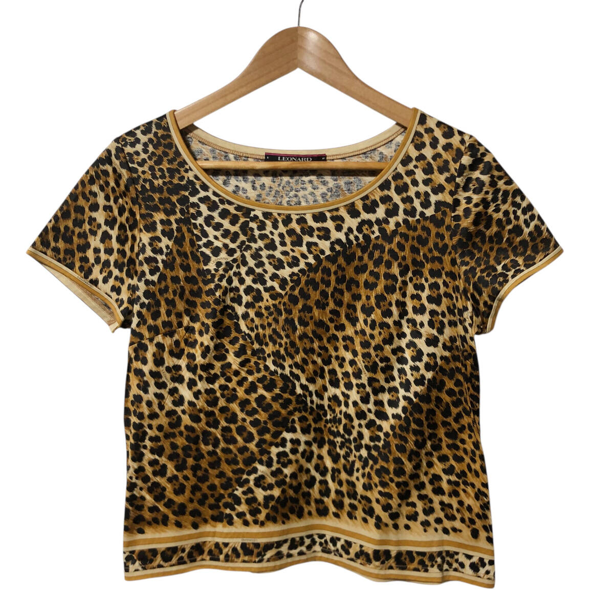 LEONARD レオナール レオパード カットソー 半袖 LL ベージュ Tシャツ ヒョウ柄 レディース A11拍卖
