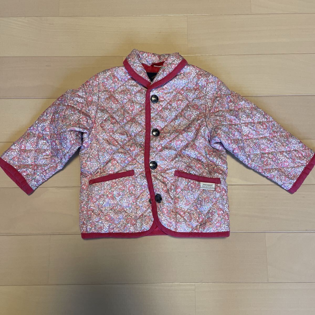 送料無料 HUSHUSH 中綿入りブルゾン ジャンパー ピンク×小花柄 90cm 送料込み拍卖