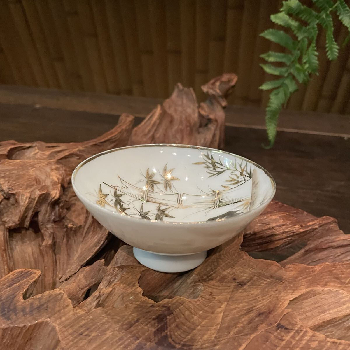 金彩 鶴 笹 竹 杯★猪口 盃 酒器 晩酌 ビンテージ ぐい呑 数奇 古民家 骨董 粋 レトロ アンティーク 風雅 風流 風情 時代 膳 吉祥 縁起 拍卖