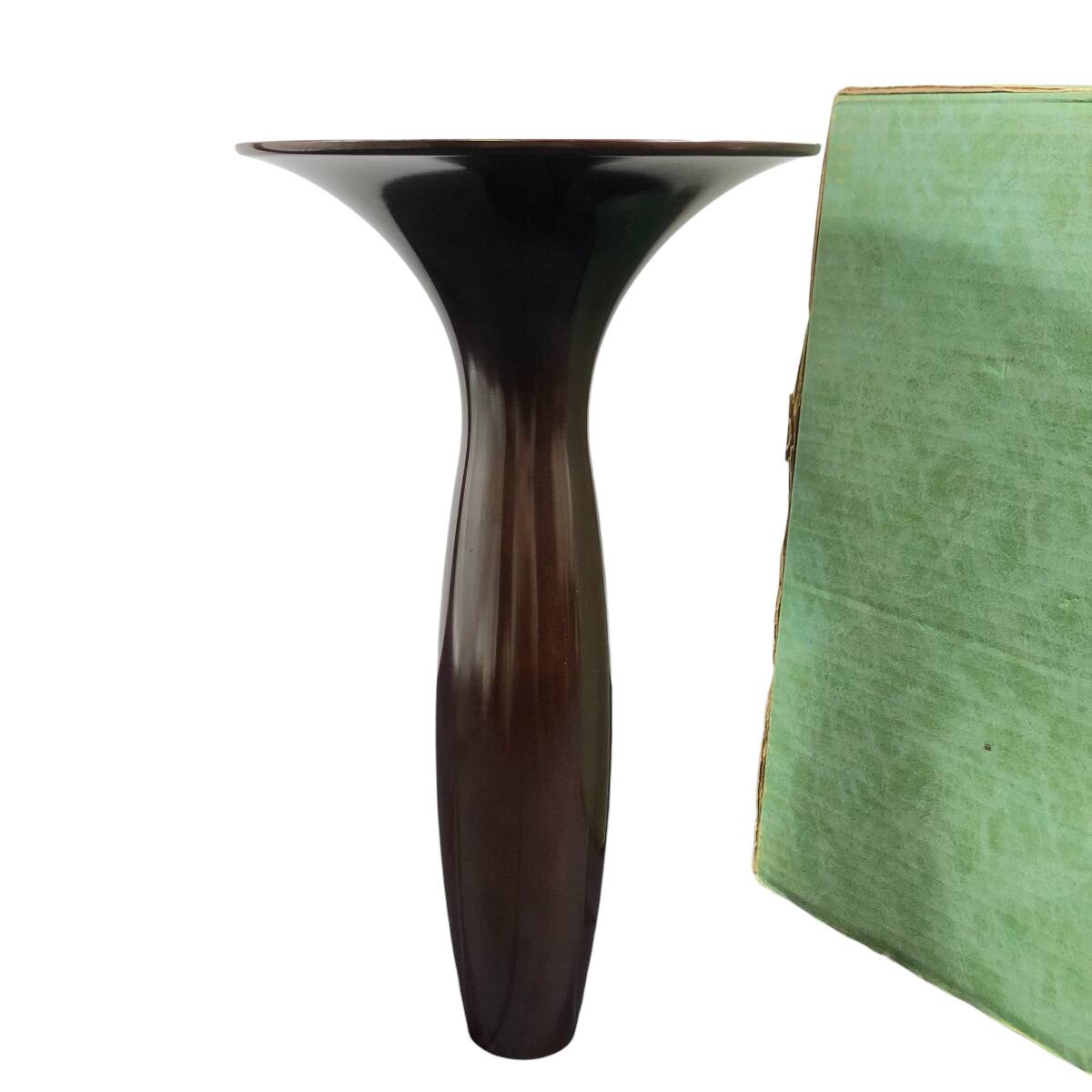 *池坊 若竹 唐金 花器 師範所蔵品 花瓶 ラッパ型 生花 花入 生け花 華道 花道具 華道具 フラワーアレンジメント 箱拍卖