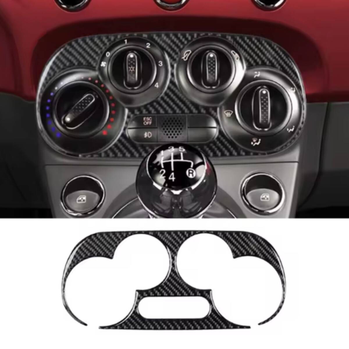 フィアット500 アバルト エアコンパネルカバー カーボン調 2012-2015年 センターコンソール 互換品 管理W1拍卖