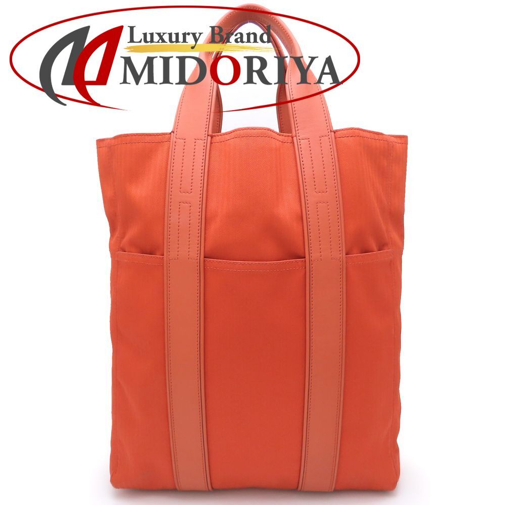 HERMES エルメス カバスMM トートバッグ トワルシェブロンxレザー オレンジ レディース/352787【中古】拍卖