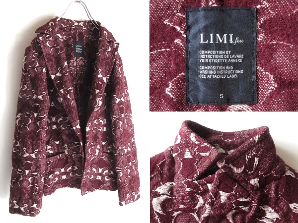 LIMI feu リミフゥ ジャガード ウールコットン フック テーラードジャケット S バーガンディ Yohji Yamamoto ヨウジヤマモト Y's ワイズ拍卖