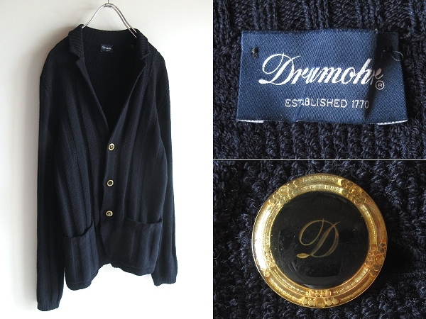 イタリア製 Drumohr ドルモア ロゴ/金ボタン ストレッチ ウール ニットジャケット ブレザー カーディガン 44 ネイビー 紺ブレ BEAMS購入拍卖