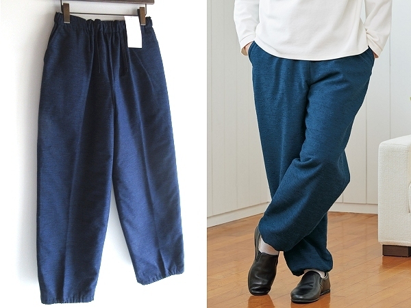 新品 京都近江屋 光延織物 久留米織 中綿/エコダウン入り もんぺパンツ イージーパンツ L 藍色 インディゴ 日本製 男女着用可 6130拍卖