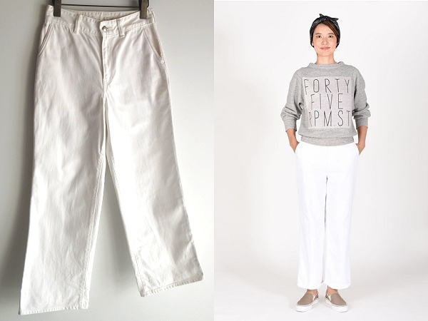 45R 45rpm R刺繍 おこめデニムのシャルロットパンツ 革パッチ ホワイトデニムパンツ 27 白 日本製 Umii908 Badou-R拍卖