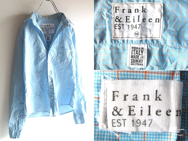 ネコポス対応 FRANK&EILEEN フランクアンドアイリーン BARRY 皺加工 チェックシャツ 開襟 ブラウス XS ドゥーズィエムクラス取扱ブランド拍卖