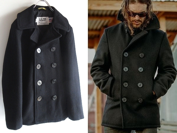 名作 日本別注 Schott ショット 753US 740N Naval Pea Coat タイトフィット ウールメルトン Pコート ジャケット 36 ダークネイビー USA製拍卖