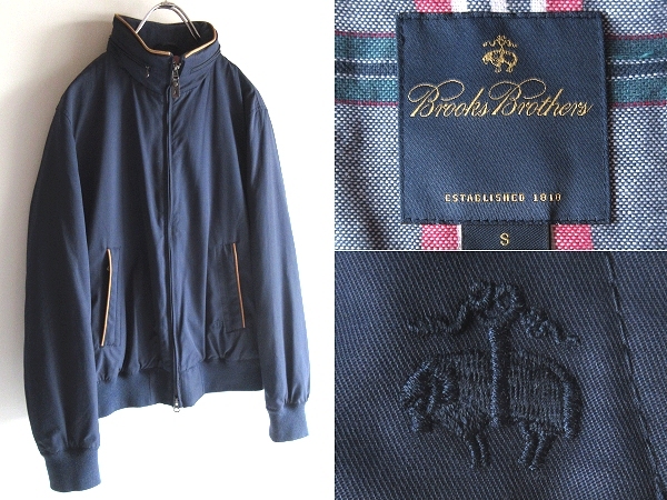 Brooks Brothers ブルックブラザーズ 裏地チェック 高密度コットンナイロン 羊ロゴ刺繍 ダブルジップ ブルゾン ジャケット S ネイビー 紺拍卖
