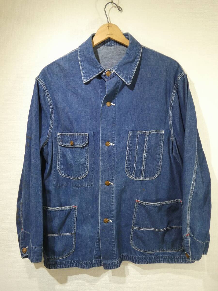レア グッドサイズ 50s 60s ビンテージ BLUE BELL ブルーベル デニム チョア ジャケット SIZE 44 L-XL位 30s 40s チンスト チェンジ拍卖